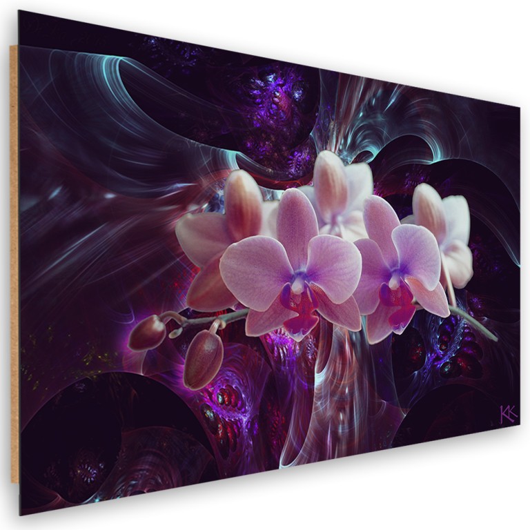 Deco panel print, White orchid on dark background