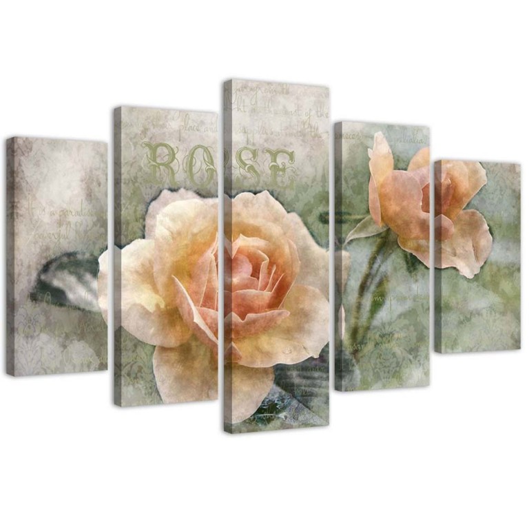 Five piece picture canvas print, Tea rose flowers