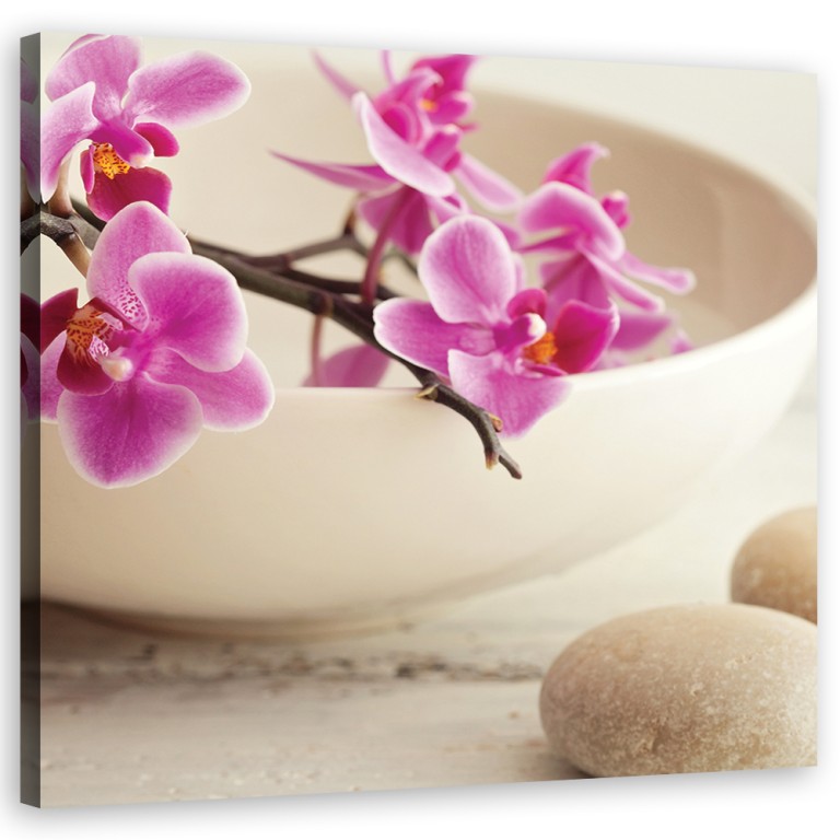 Canvas print, Pink orchids in bowl