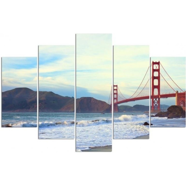 Five piece picture canvas print, New York Golden Gate