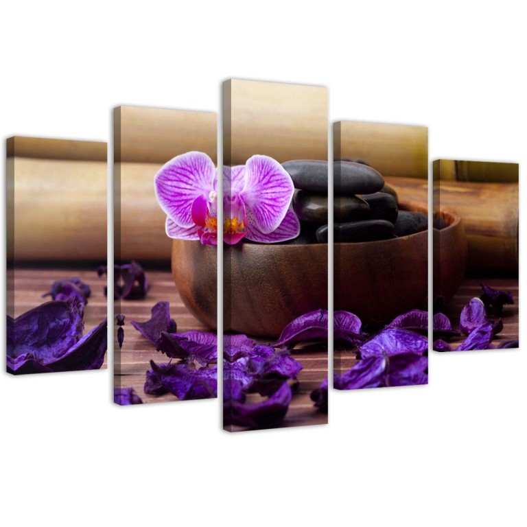Five piece picture canvas print, Orchid Zen Spa Stones