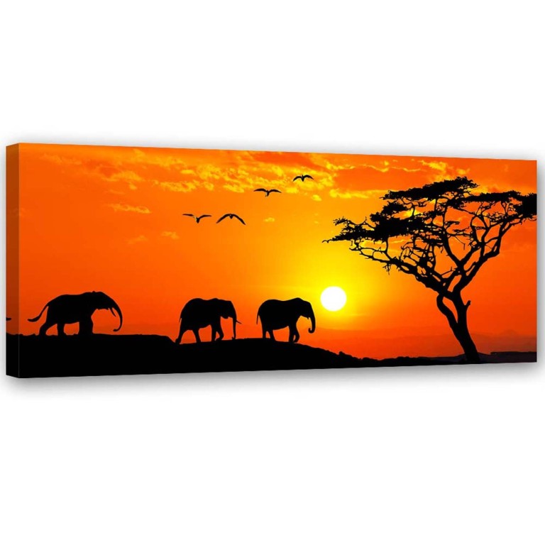 Canvas print, Africa Sunset Elephants