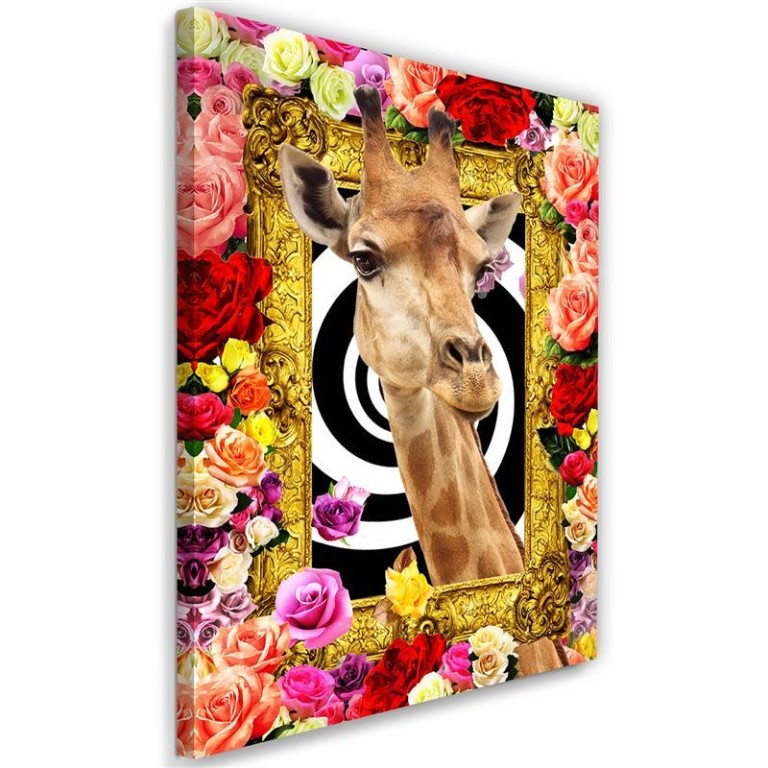 Canvas print, Giraffe Colourful Flowers