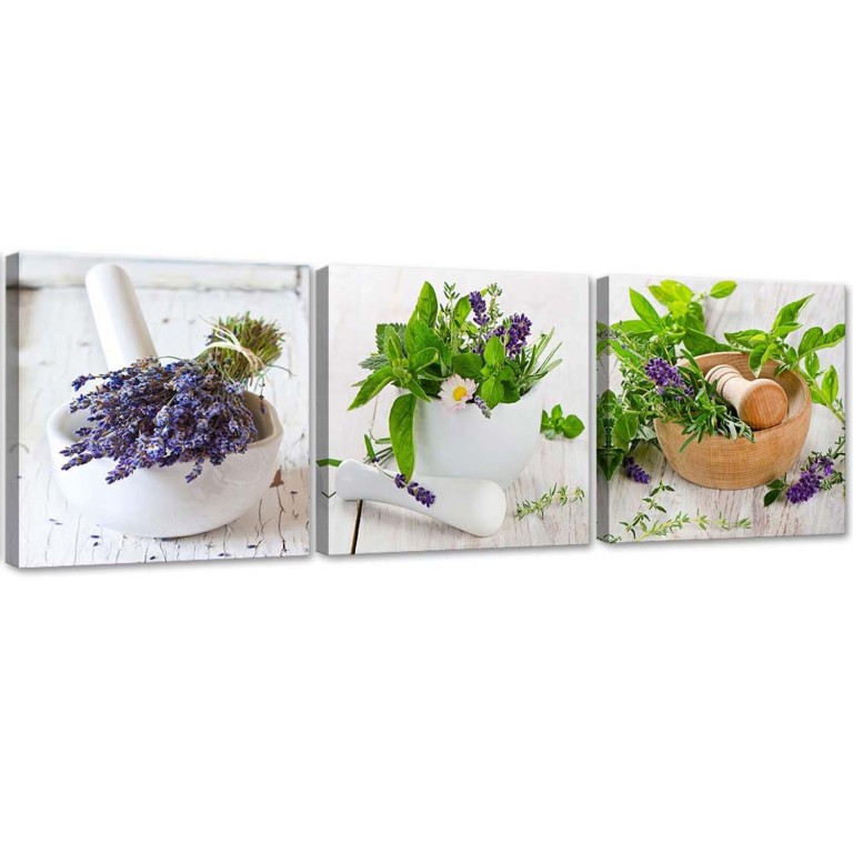 Set of three pictures canvas print, Herbs and spices