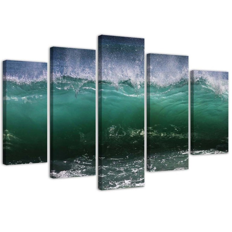 Five piece picture canvas print, 5-PART Raging Waves Sea