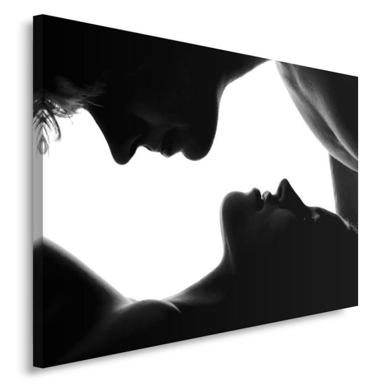 Canvas print, Kiss Couple Black White