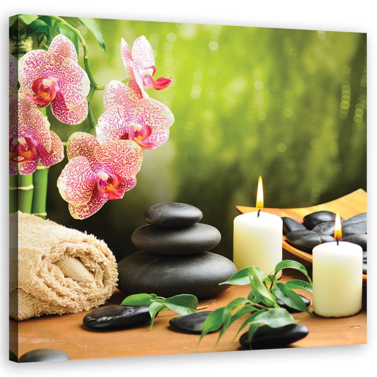 Canvas print, Orchid candles and zen stones