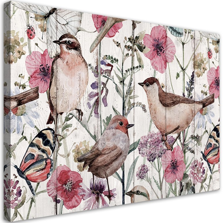 Canvas print, Birds and butterflies in a meadow