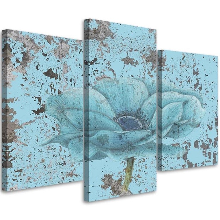 Three piece picture canvas print, Turquoise Flower