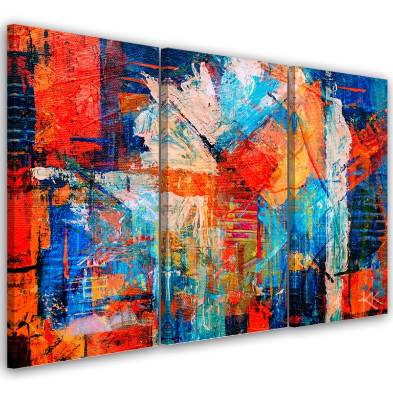 Three piece picture canvas print, Orange abstract hand painted