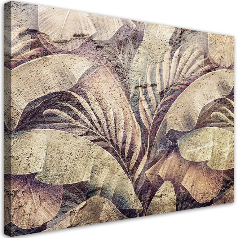 Canvas print, Palm leaf jungle on imitation concrete