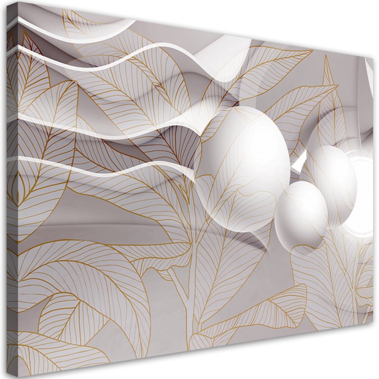 Canvas print, Golden leafs and balls 3D