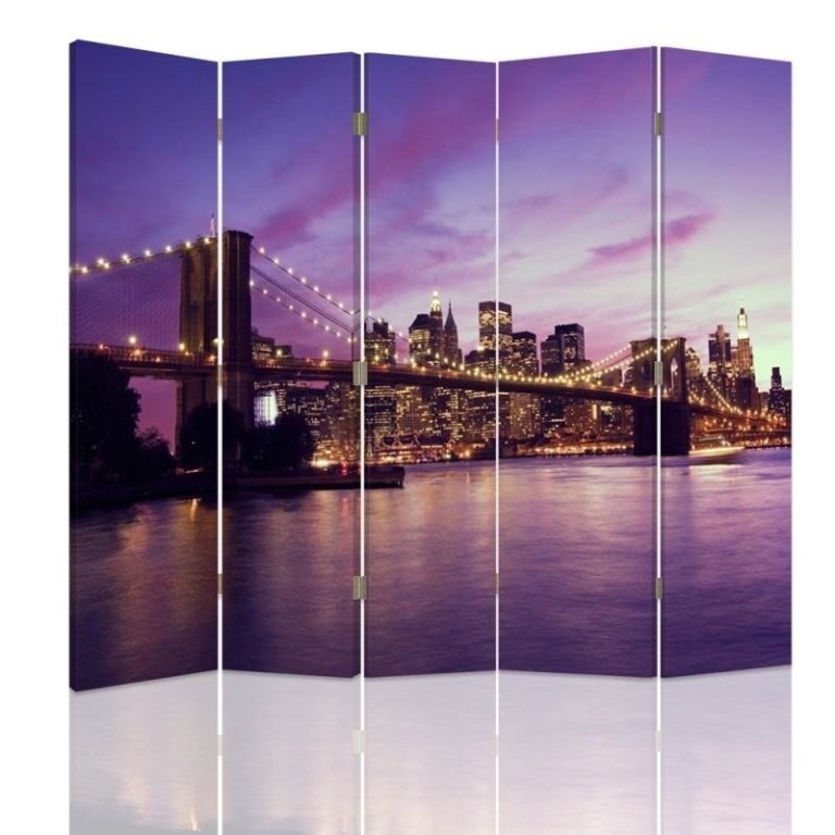 Room divider Double-sided, Manhattan submerged in purple