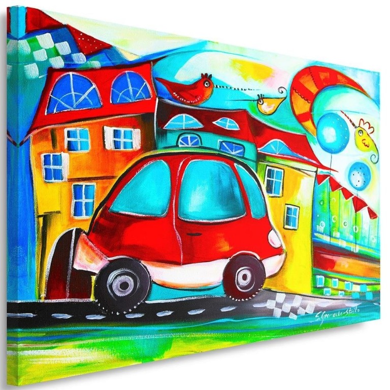 Canvas print, Colourful City Red Car