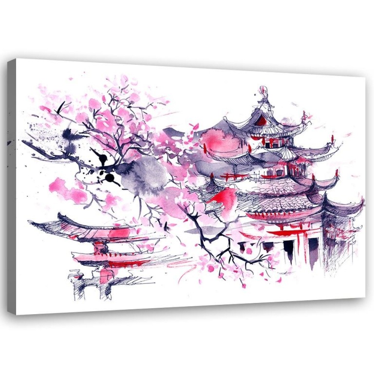 Canvas print, Japanese Pagoda Sumi-e Watercolour