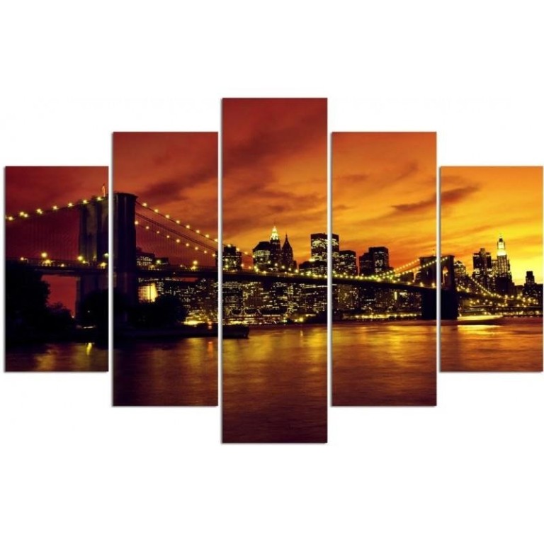 Five piece picture canvas print, New York Bridge