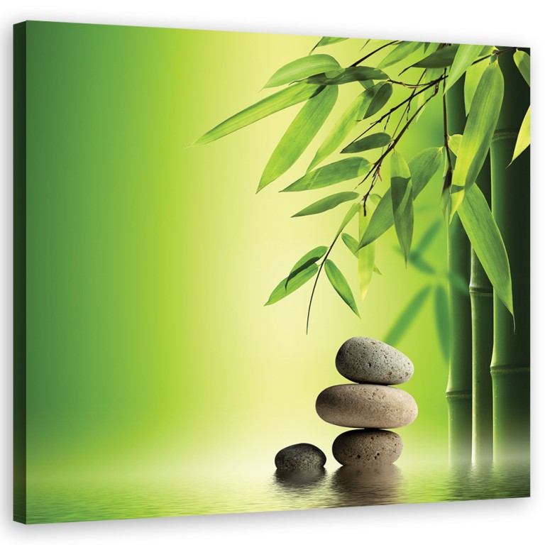 Canvas print, Zen stones and bamboo on green background