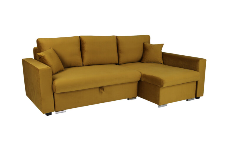 Flavio Corner Sofa Bed Right Velluto 08 Mustard Yellow