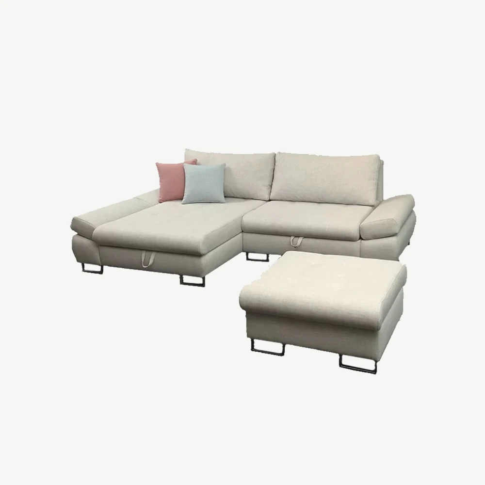 Grey Corner Sofa Bed Left Beige