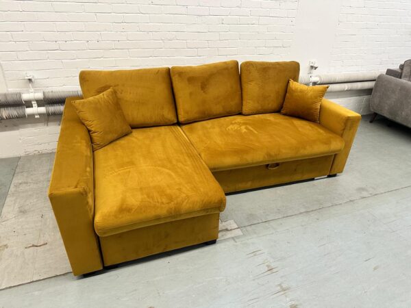 Flavio Corner Sofa Bed Left Plush Mustard Yellow - BLACK FRIDAY SALE