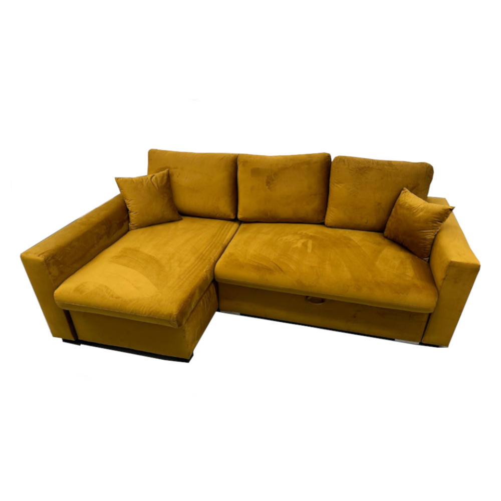 Flavio Corner Sofa Bed Left Plush Mustard Yellow