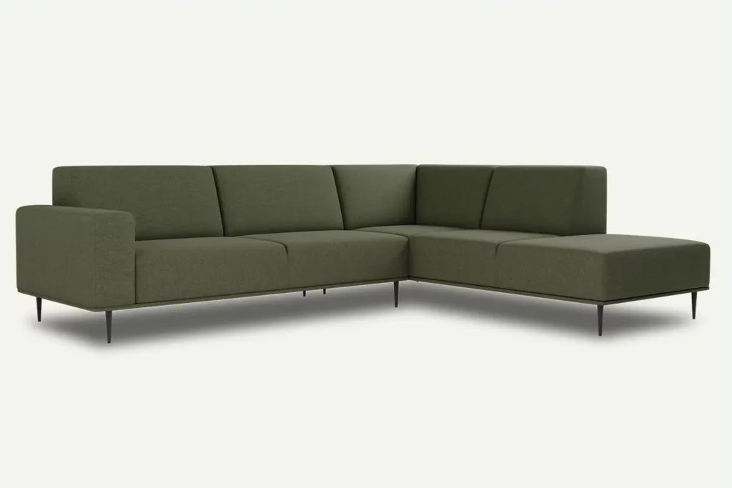 dark green corner sofa, khaki green sofa, Daglas II XL sofa, modern green sofa UK, contemporary living room furniture UK, stylish green sectional couch, British home decor, comfortable seating, 