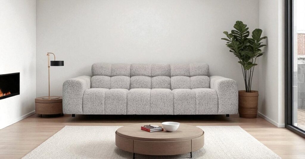 How to arrange furniture in square-shaped rooms: Cloudy sofas