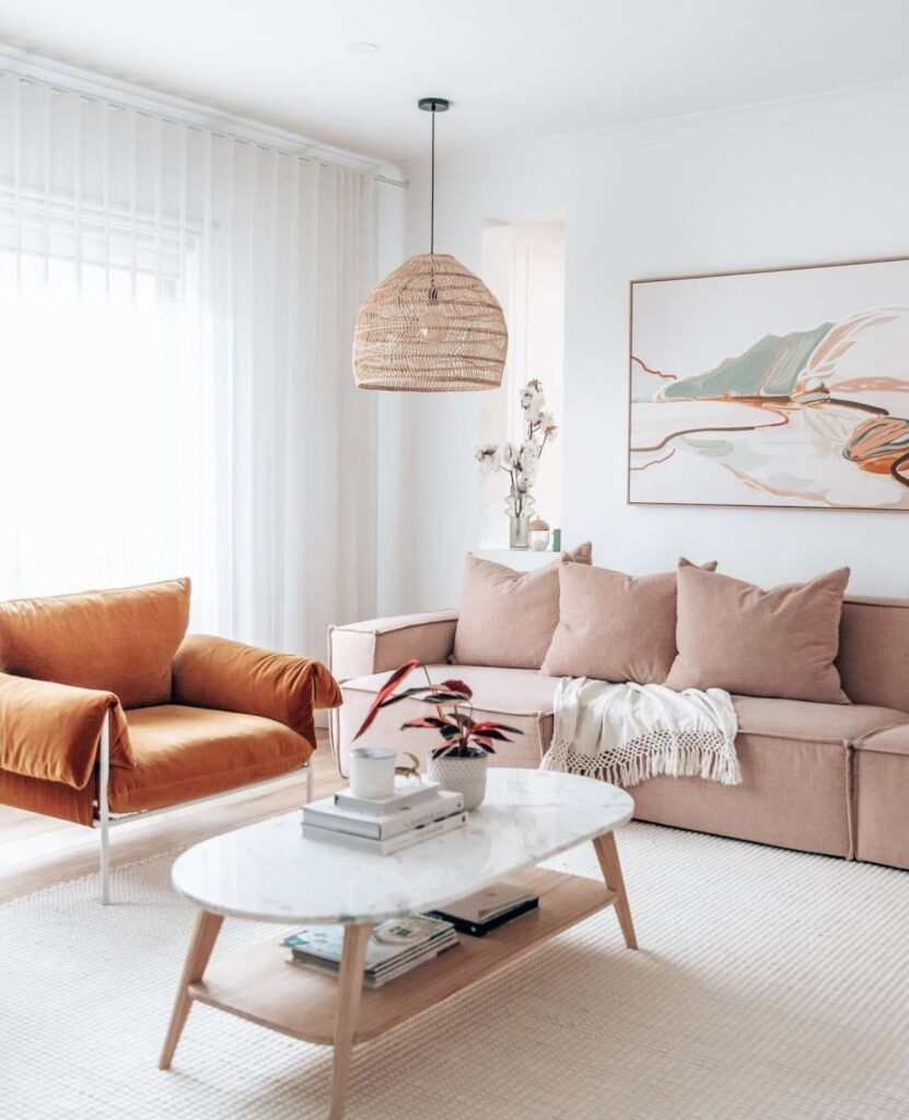 pink hue scandinavian living room