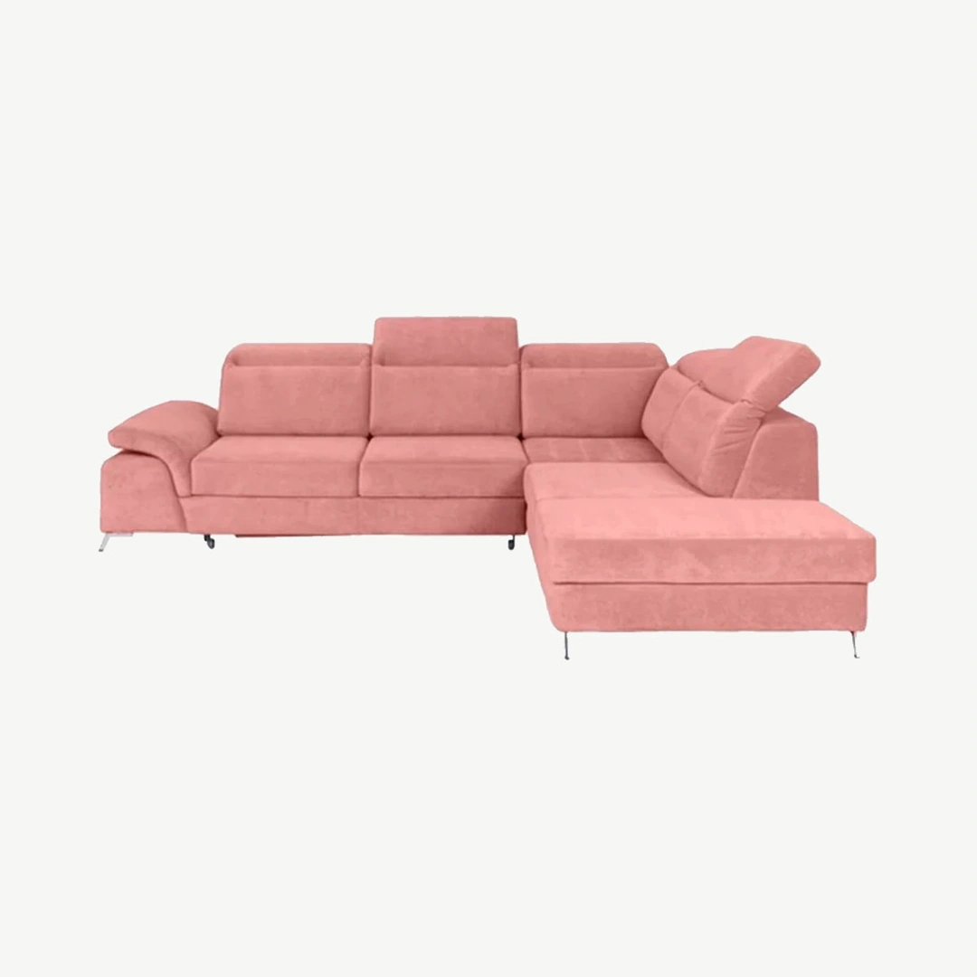Calvaro Corner Sofa Bed Right Pink Velvet 63
