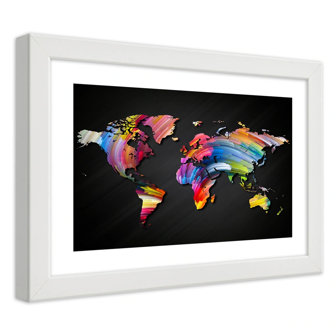 Picture in frame, World map in different colours