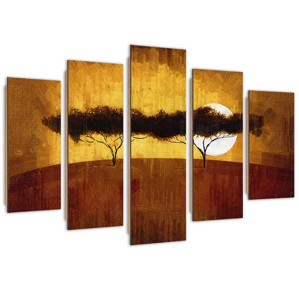 Five piece picture deco panel, African trees