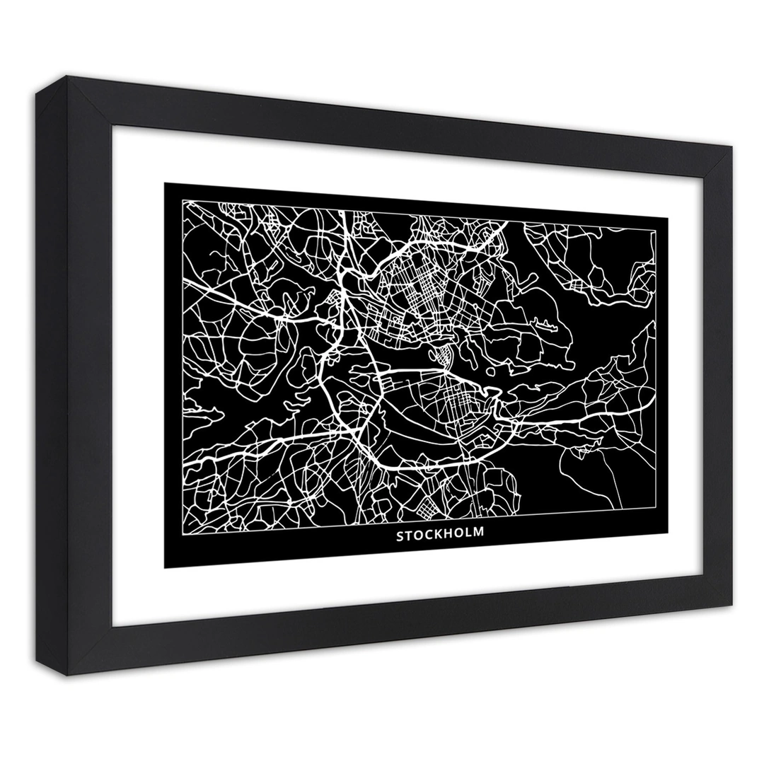 Picture in frame, City plan stockholm