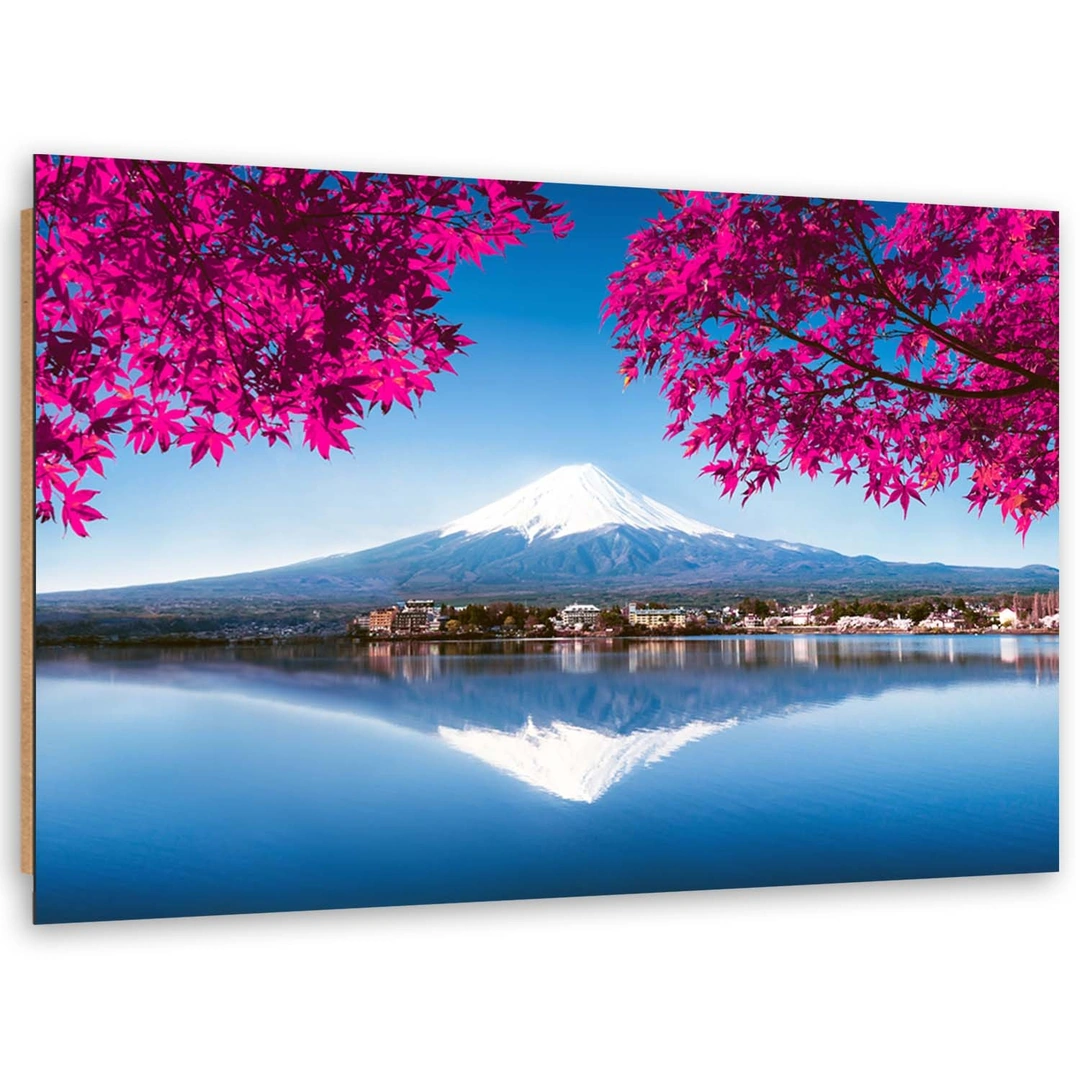 Deco panel print, Mount fuji, lake and pink leaves