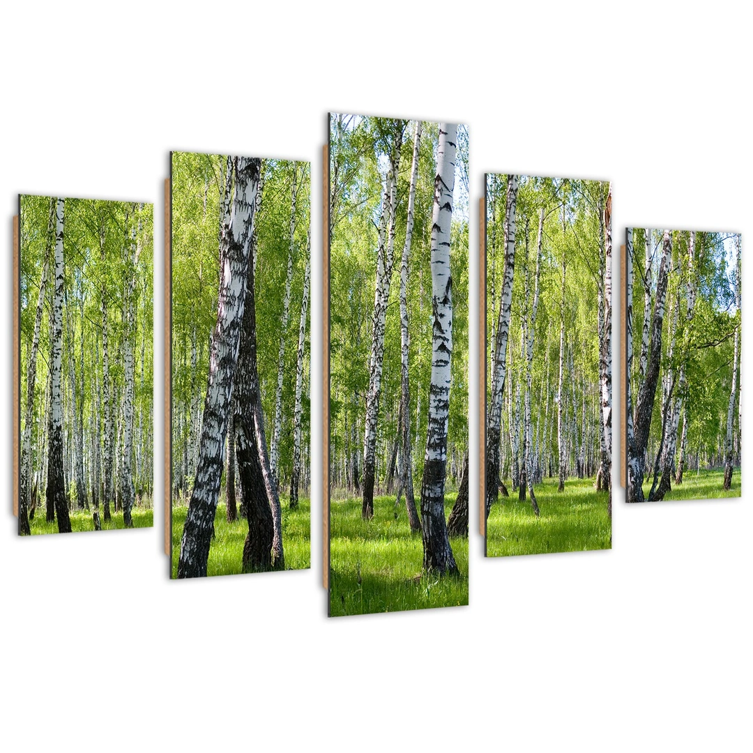 Five piece picture deco panel, Birch trees