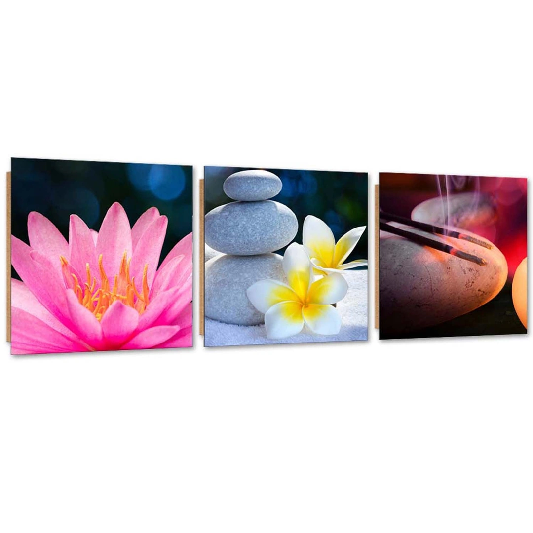 Set of three pictures deco panel, Flowers and relaxation zen