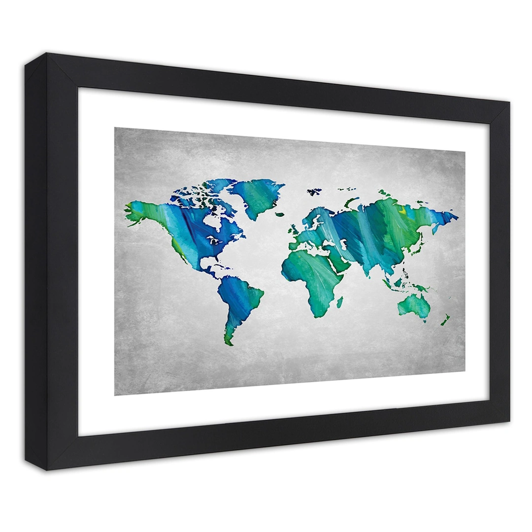 Picture in frame, Coloured world map on concrete