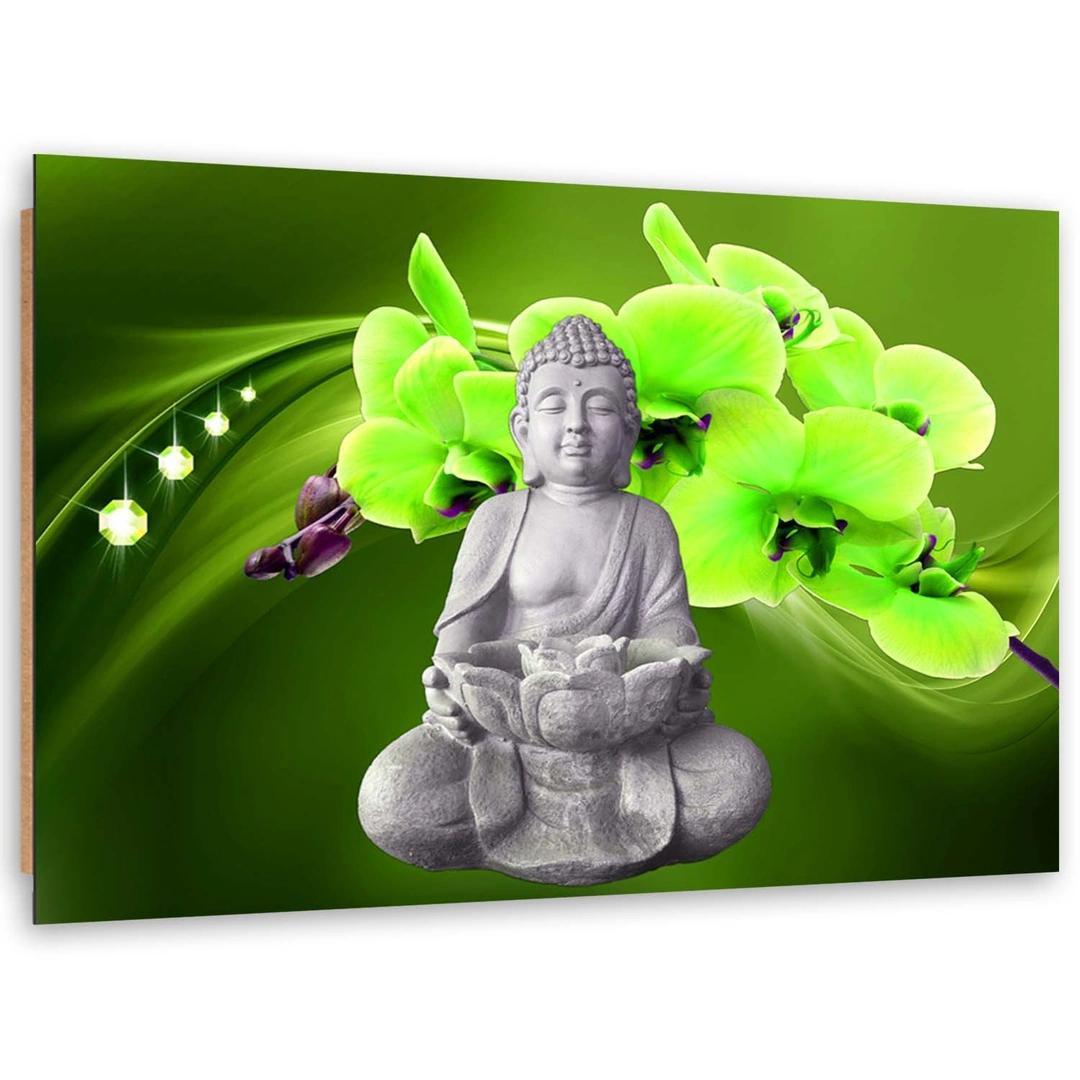 Deco panel print, Buddha with green orchid