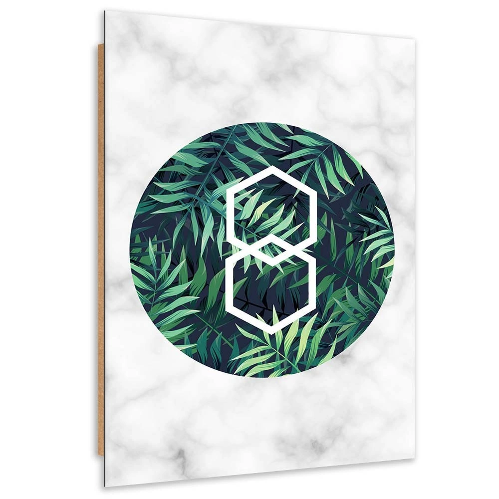 Deco panel print, Fern leaf in a circle - marble