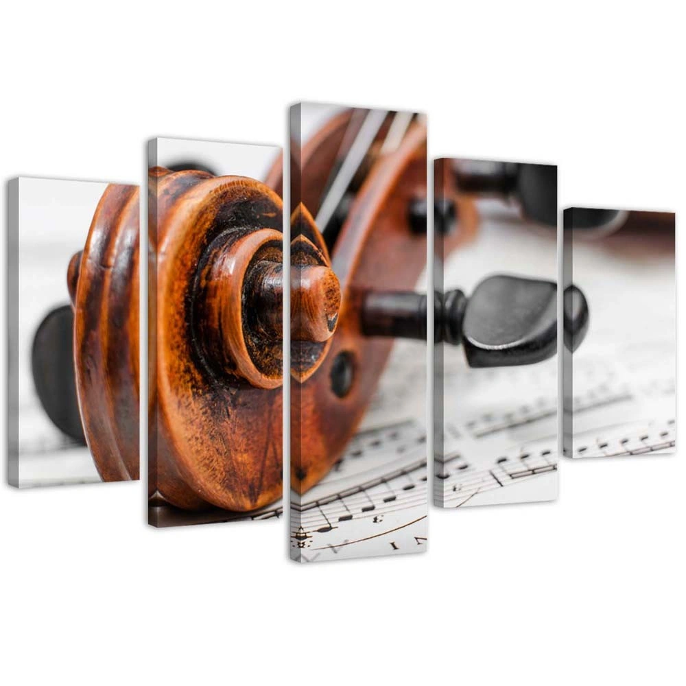 Five piece picture canvas print, Violin and notes