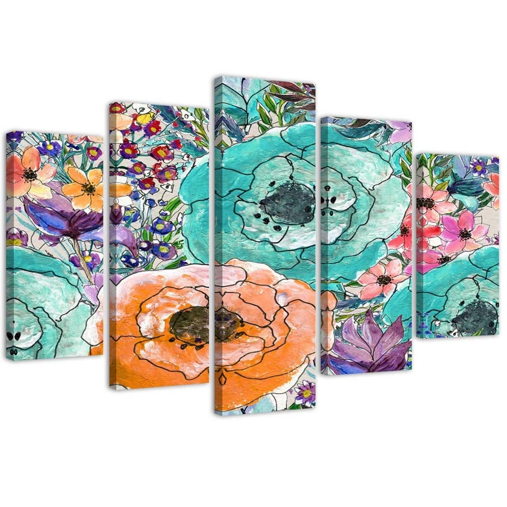 Five piece picture canvas print, Flower composition