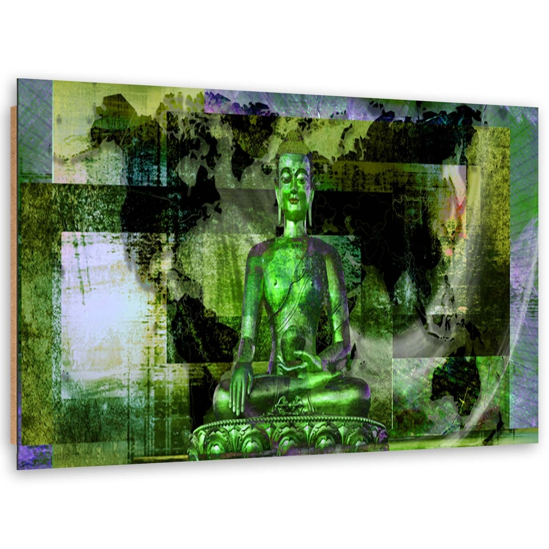 Deco panel print, Buddha and abstract background - green