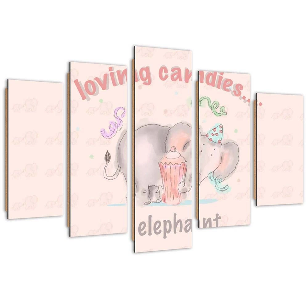 Five piece picture deco panel, Loving candies elephant