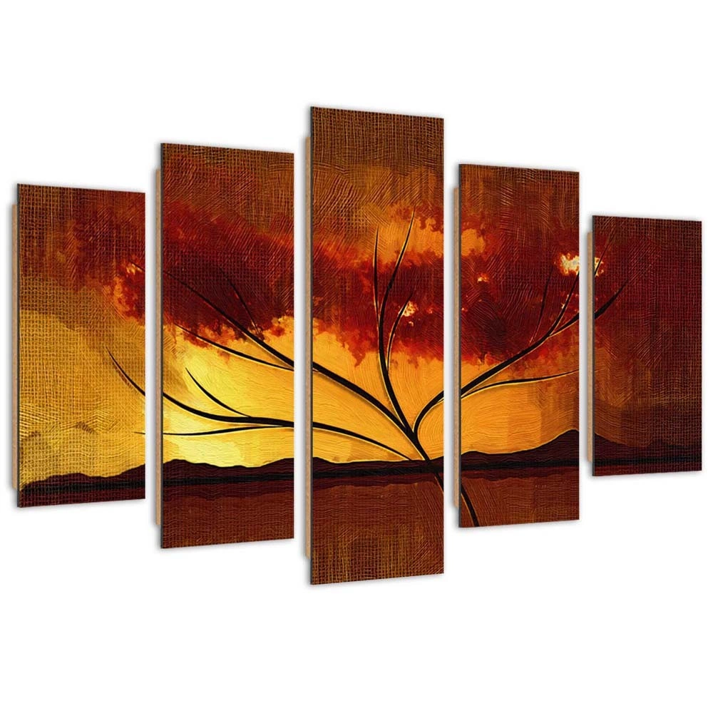 Five piece picture deco panel, African tree