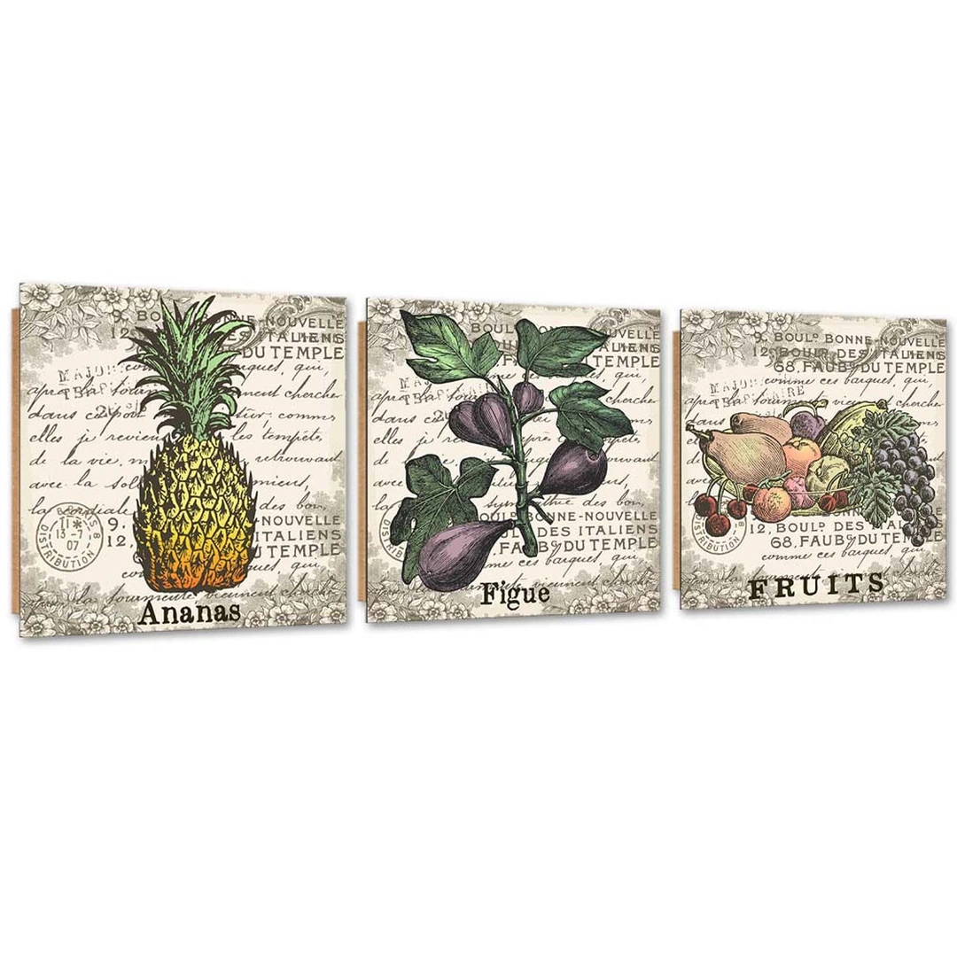 Set of three pictures deco panel, Vintage fruit