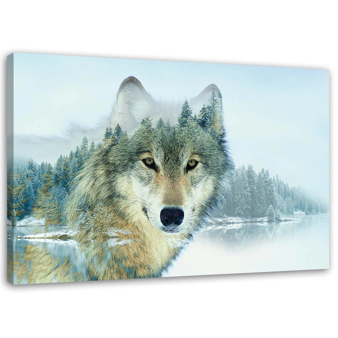 Canvas print, Wolf on a mountain background