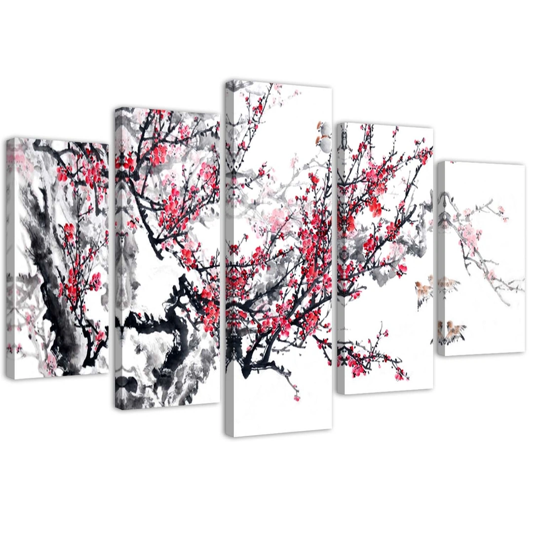 Five piece picture canvas print, Japanese cherry tree