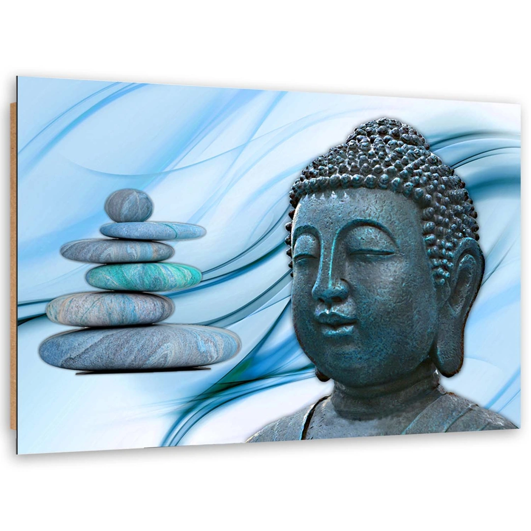 Deco panel print, Buddha head and stones - blue