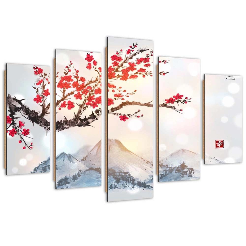 Five piece picture deco panel, Cherry blossom country