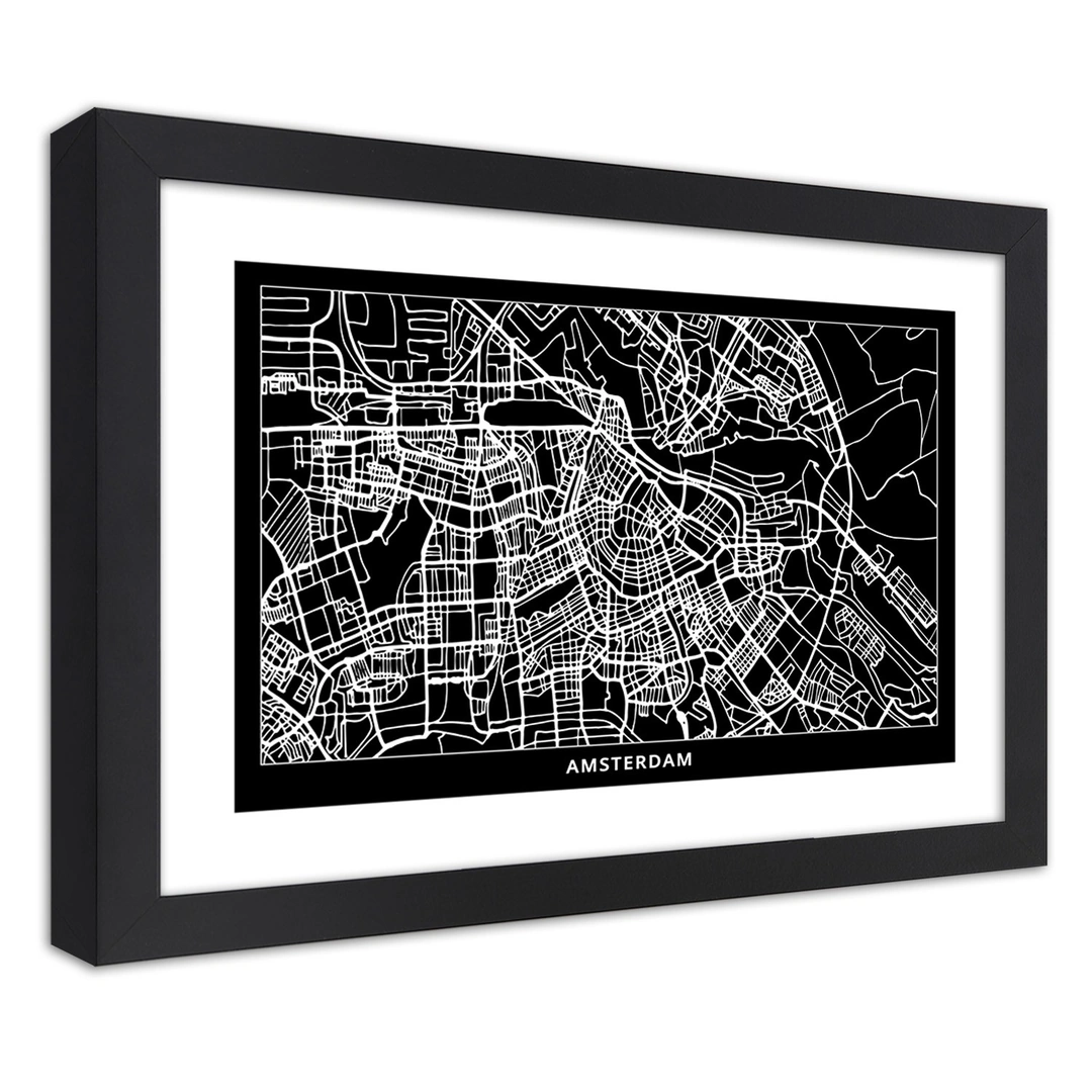 Picture in frame, City plan amsterdam