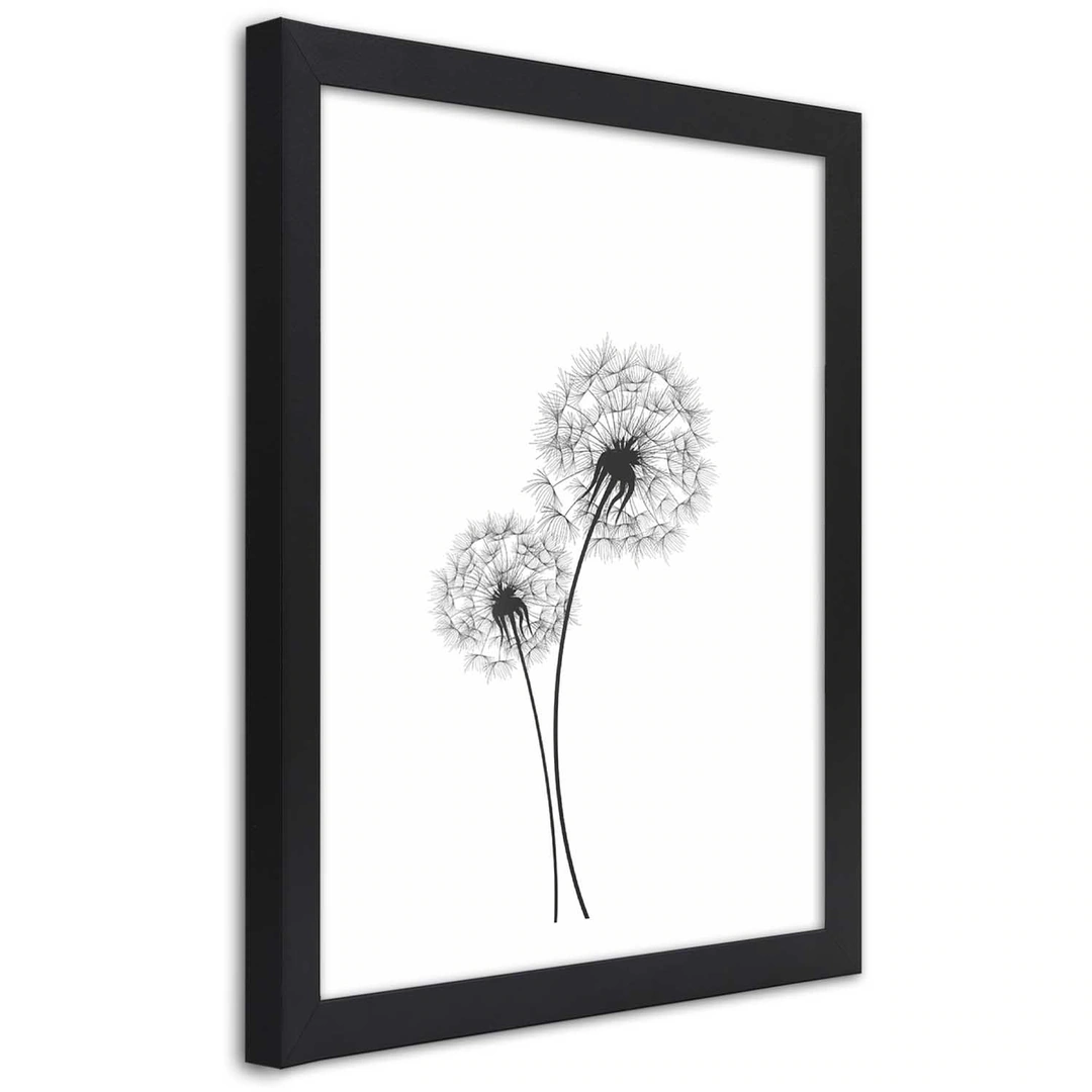 Picture in frame, Drawn two dandelions